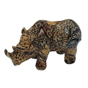 Collectable La Vie Glazed Safari Patchwork Standing Rhino Figure Safari African